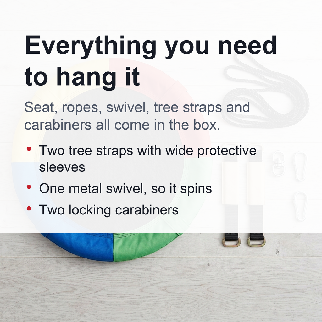 43-Inch Saucer Tree Swing for Kids – 360° Rotating Waterproof Nest Hammock Seat, Tree Straps and Swivel Included