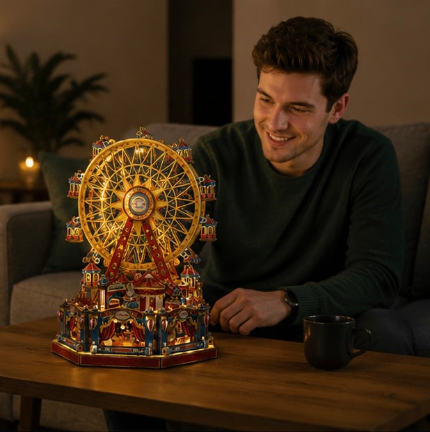 DIY Wooden Ferris Wheel Music Box - 3D Miniature Assembly Kit with Moving Parts, Creative Home Decoration Gift for Friends Birthday and Craft Lovers