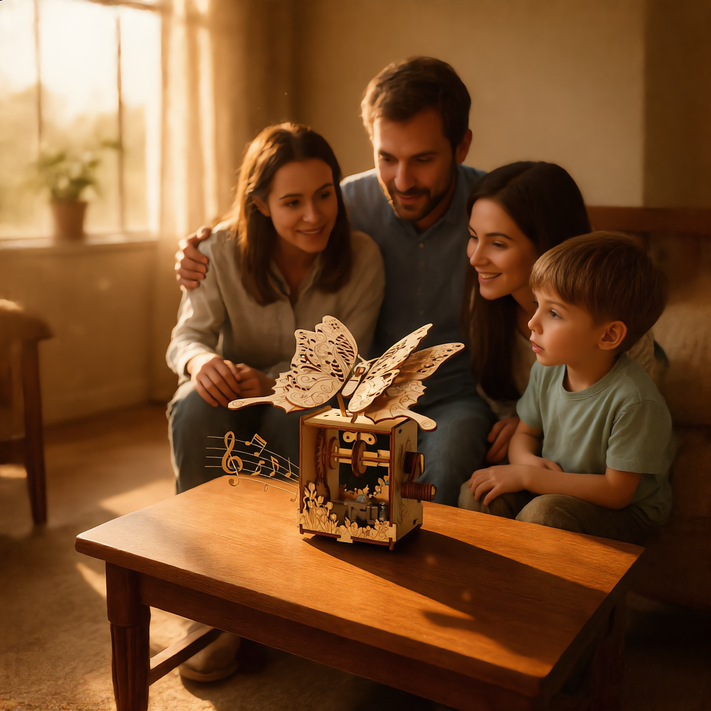 Wooden Butterfly Music Box Puzzle – 3D Hand-Assembled Mechanical Model Gift with Melody for Special Occasions