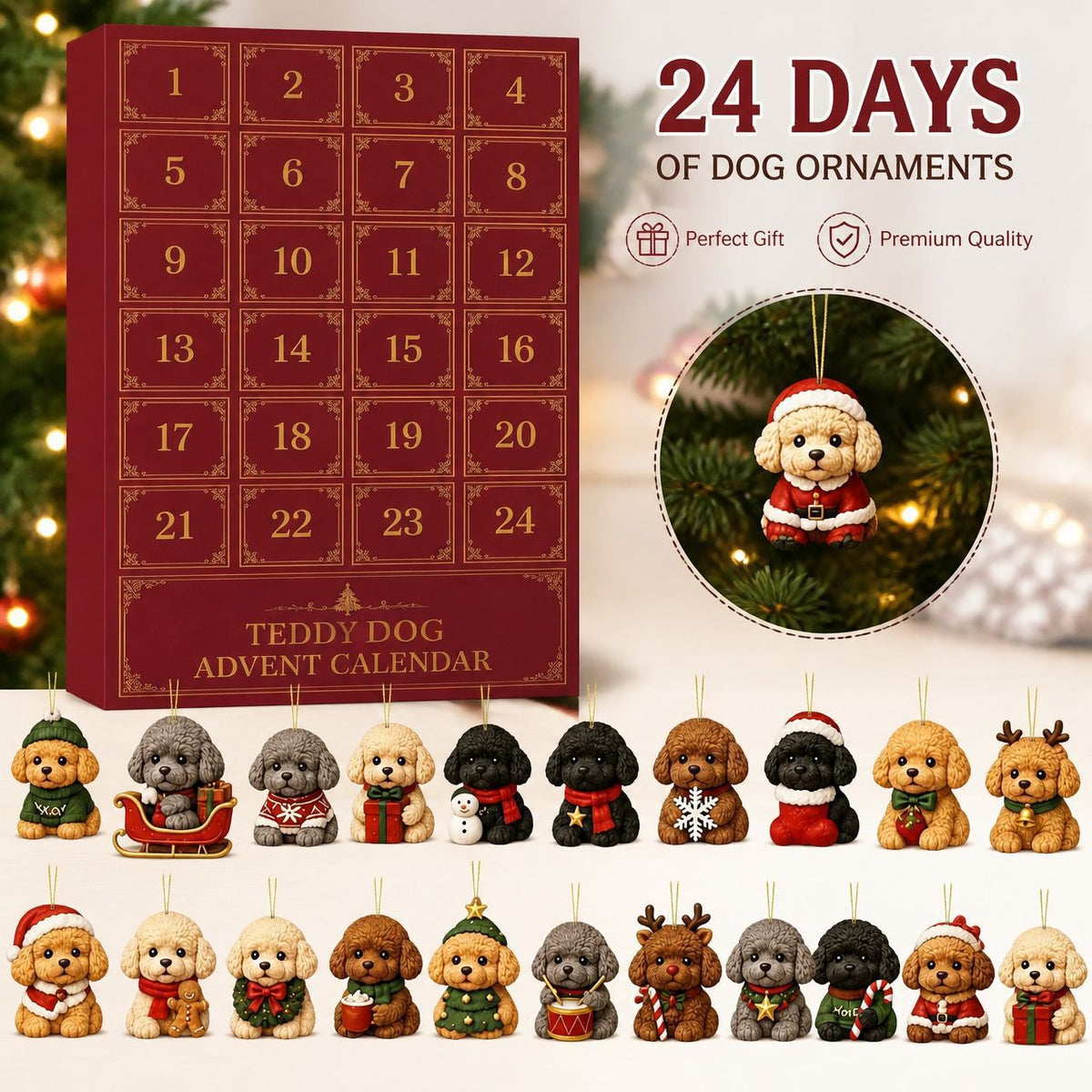 Christmas Advent Calendar made of acrylic with dog motifs
