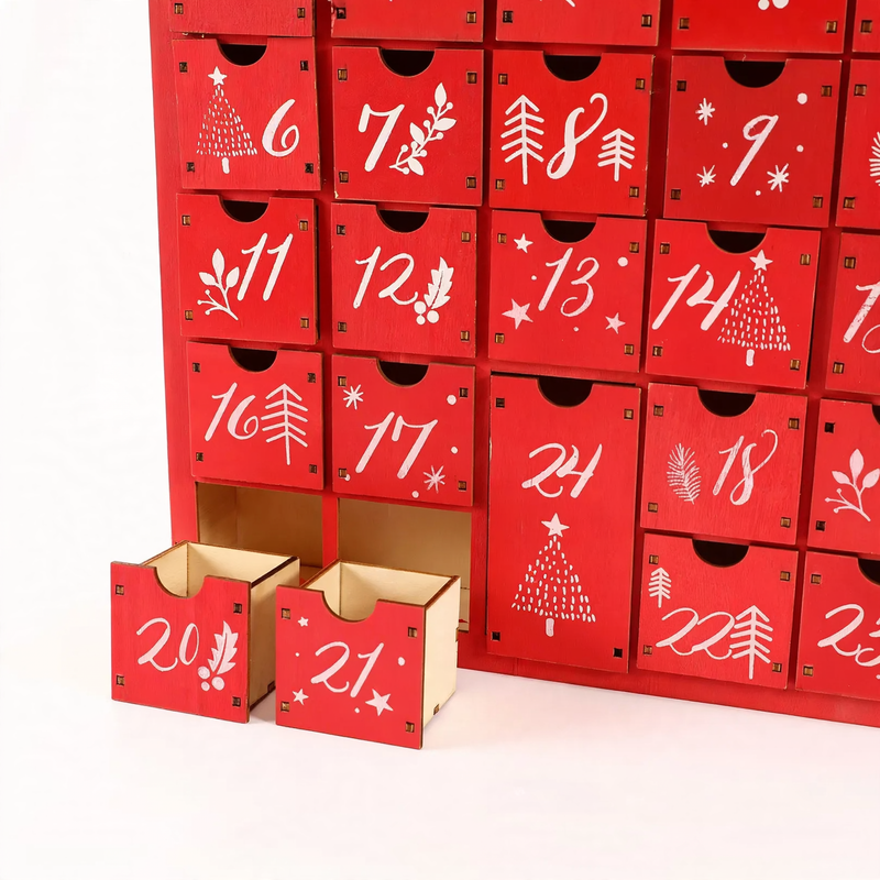 Wooden Christmas Advent Calendar, 24 Compartments