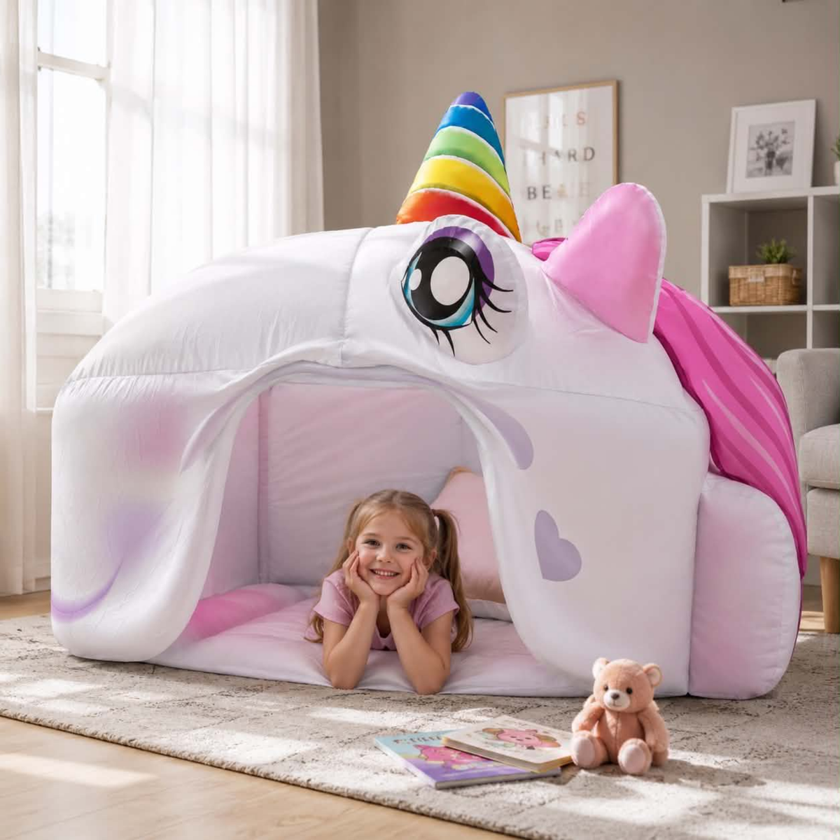 Portable Foldable Kids Inflatable Play Tent - Children's Game House for Indoor Outdoor Play, Lightweight Summer Toy Shelter for Kids