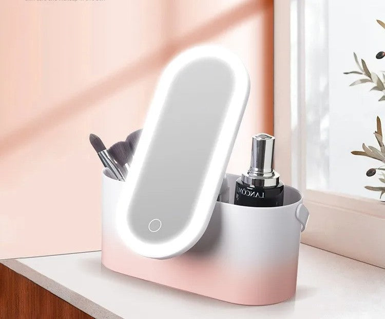 LED Portable Makeup Organizer with Mirror – Compact Vanity Light with Folding Design, Cosmetic Pocket Mirror Gift for Beauty Lovers