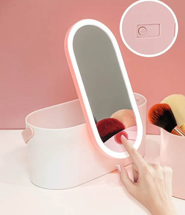 LED Portable Makeup Organizer with Mirror – Compact Vanity Light with Folding Design, Cosmetic Pocket Mirror Gift for Beauty Lovers