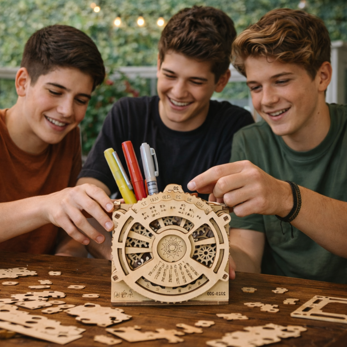 DIY Wooden Perpetual Calendar Pen Holder Puzzle – Mechanical Construction 3D Model Kit for Teens and Adults Creative Desk Decor