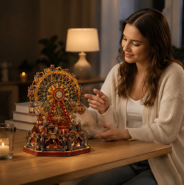 DIY Wooden Ferris Wheel Music Box - 3D Miniature Assembly Kit with Moving Parts, Creative Home Decoration Gift for Friends Birthday and Craft Lovers