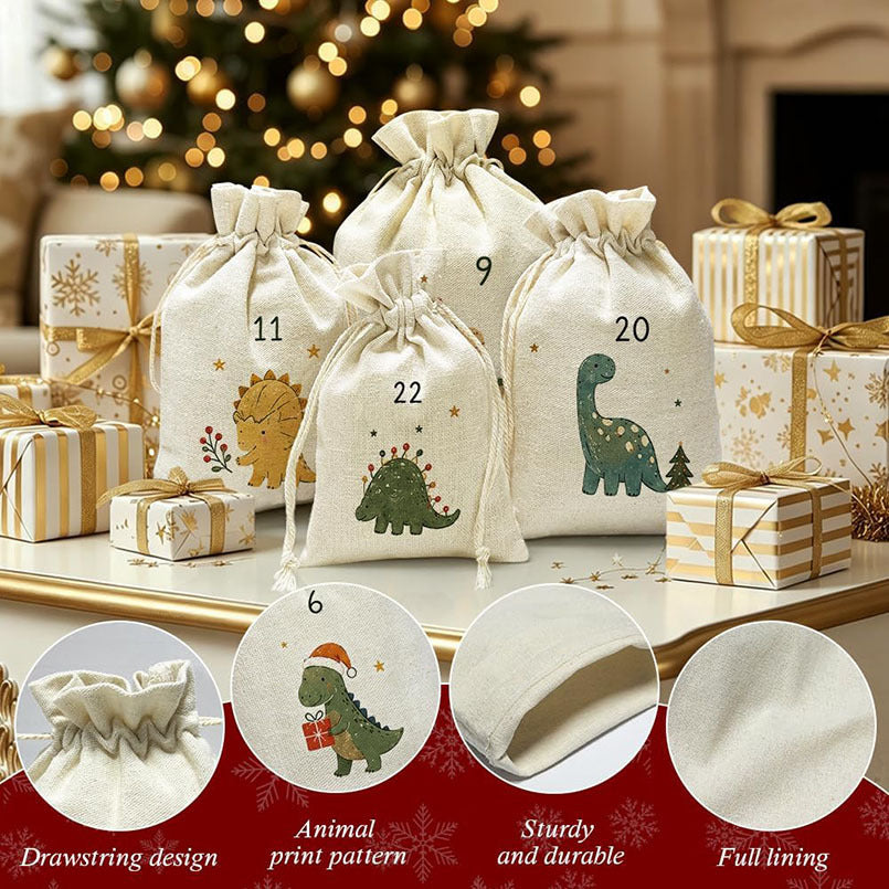 Advent calendar set with 24 cotton-linen bags