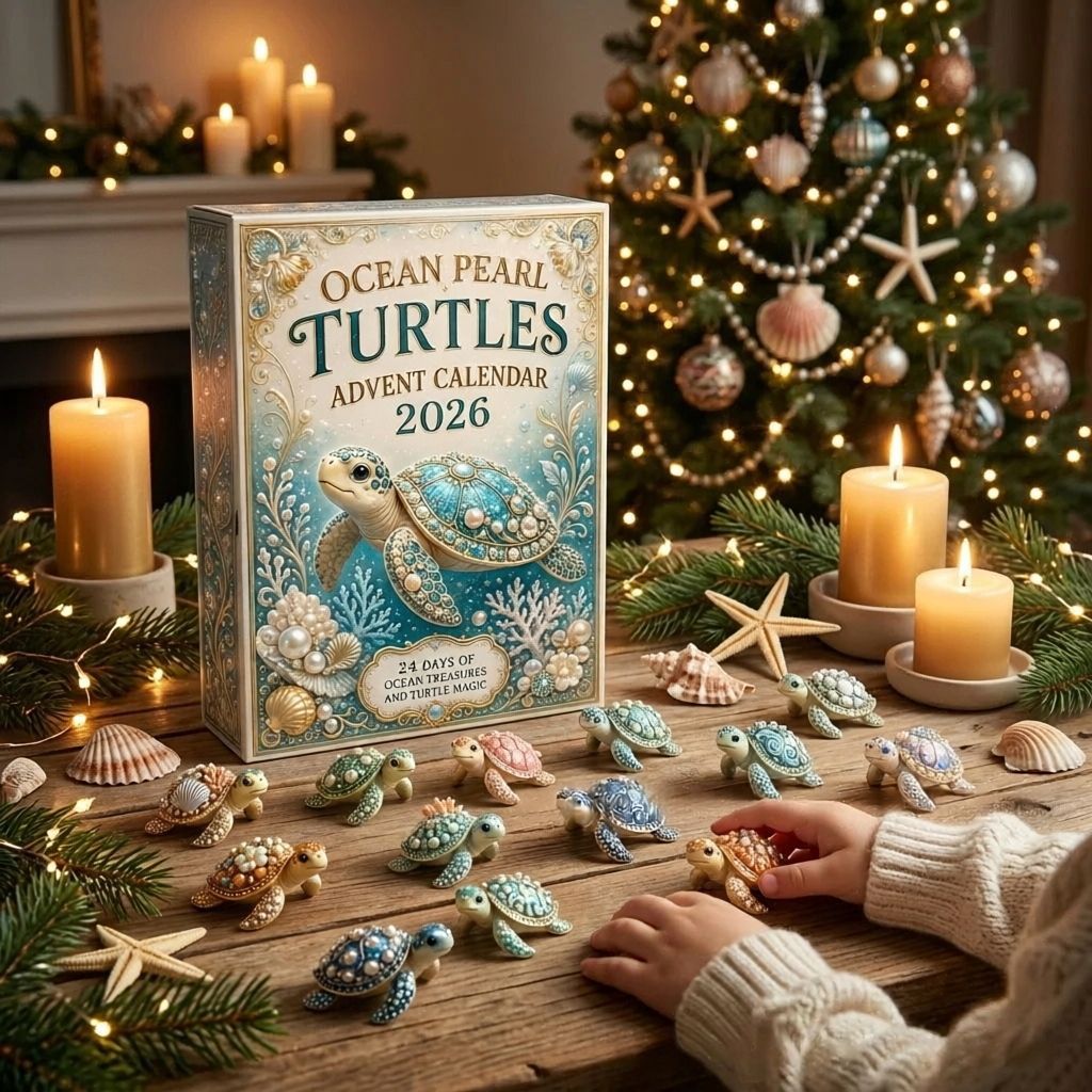 Advent calendar with turtle motif and acrylic decor