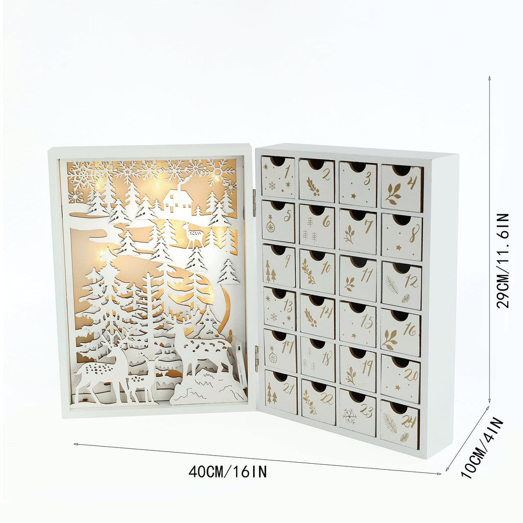 Wood Advent Calendar with LED Lighting and Reindeer Motif