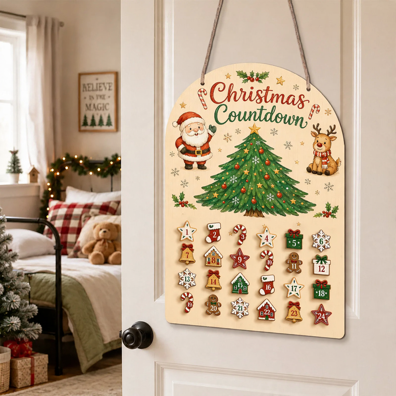 Wooden Advent calendar to hang with 24 elements