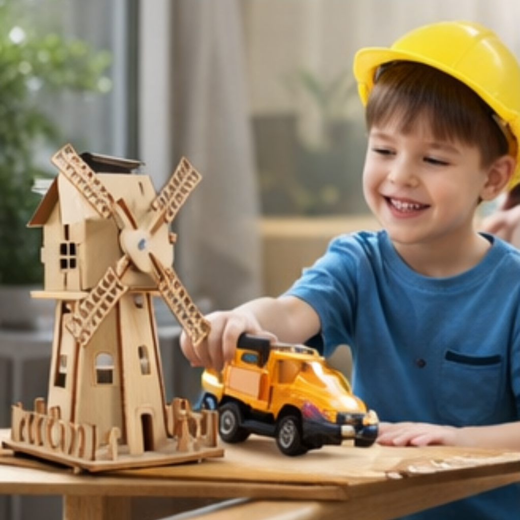 Solar Windmill Puzzle STEM Kit – 3D DIY Physics Educational Toy with Solar Power Technology Experiment for Kids Learning