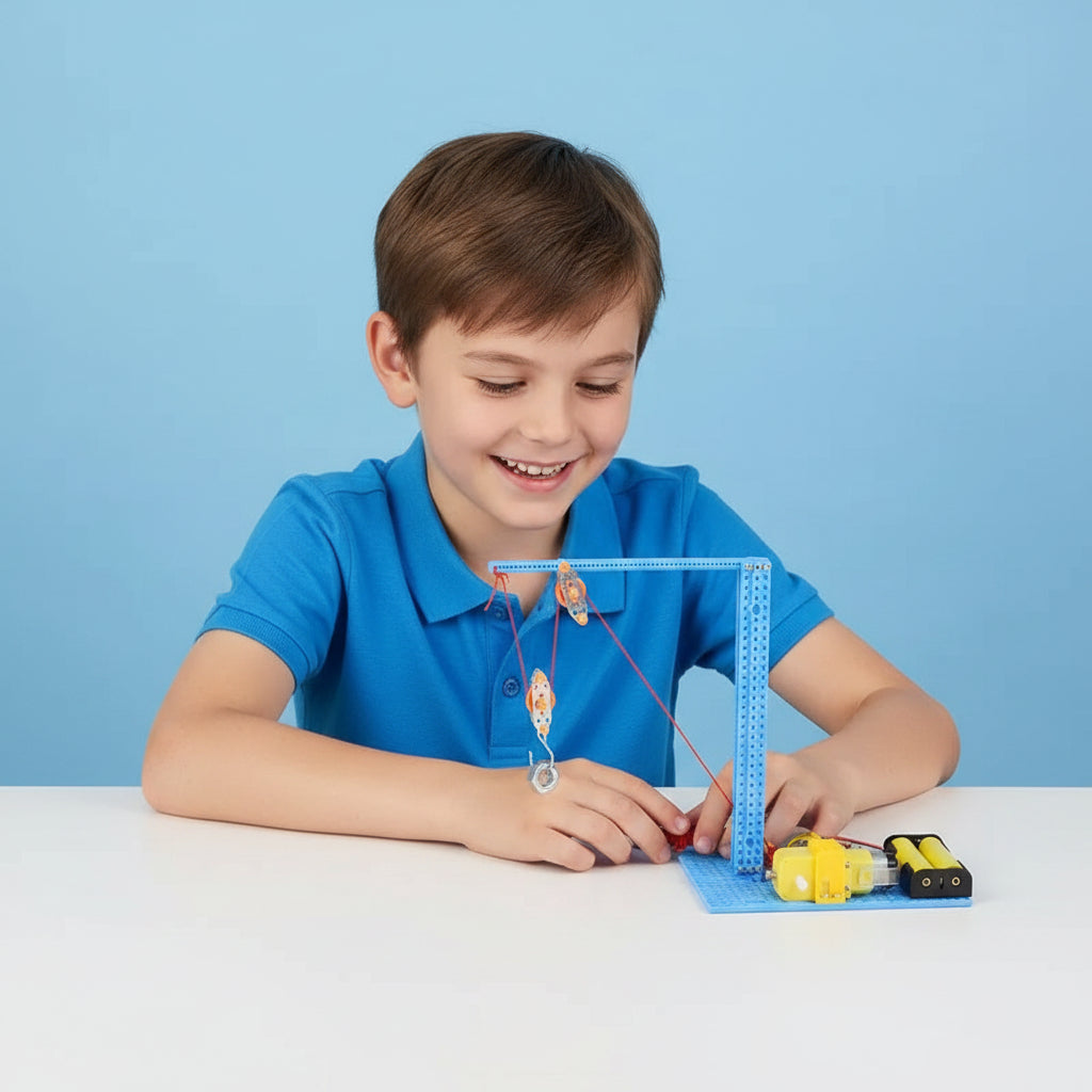 DIY Manual Pulley Crane Science Kit - Educational Physics Experiment Toy for Students Learning Engineering Concepts and STEM Principles