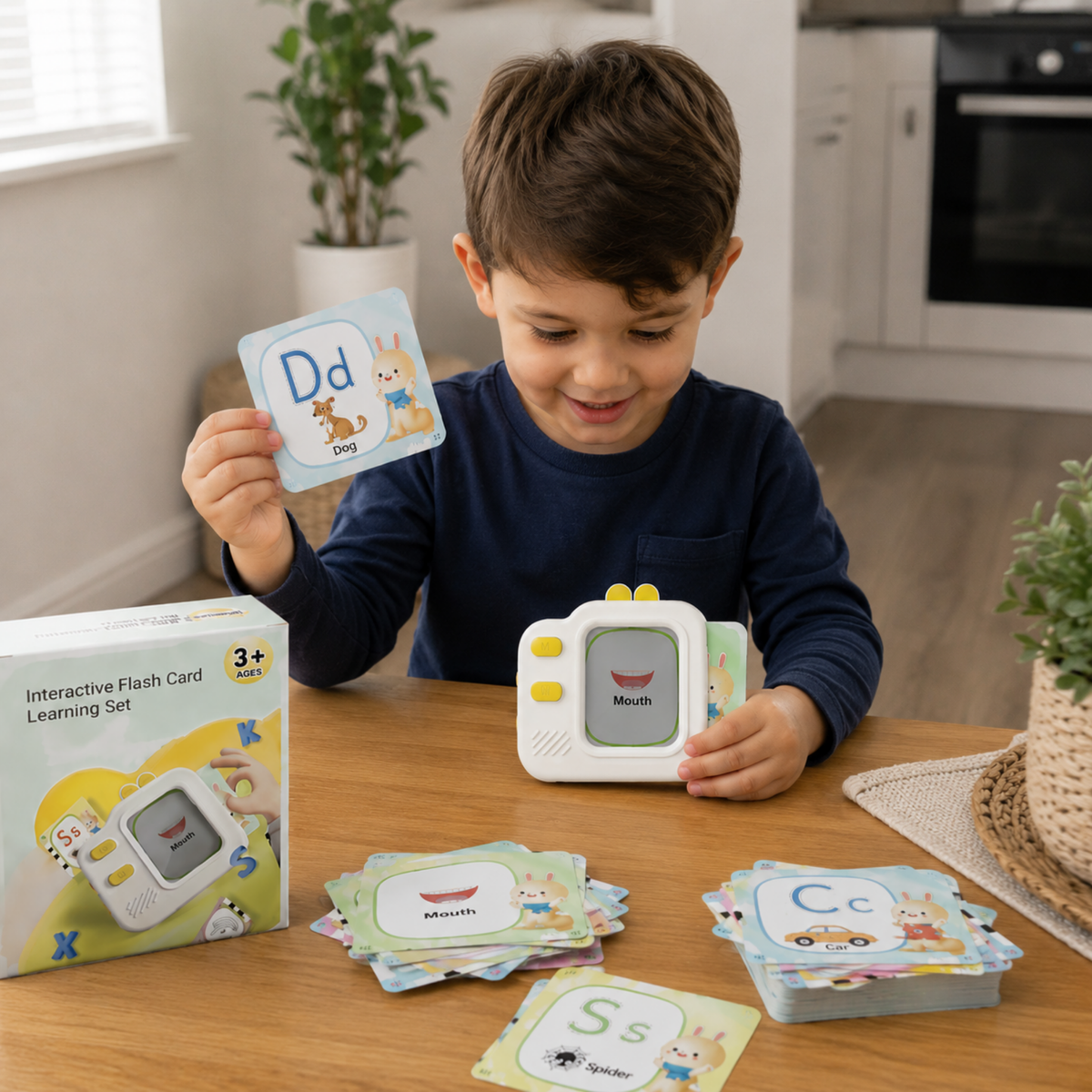 Interactive Flash Card Learning Set - LCD Drawing Tablet with Sound and 120 Double-Sided Cards, Early Education Toy for Toddlers Development