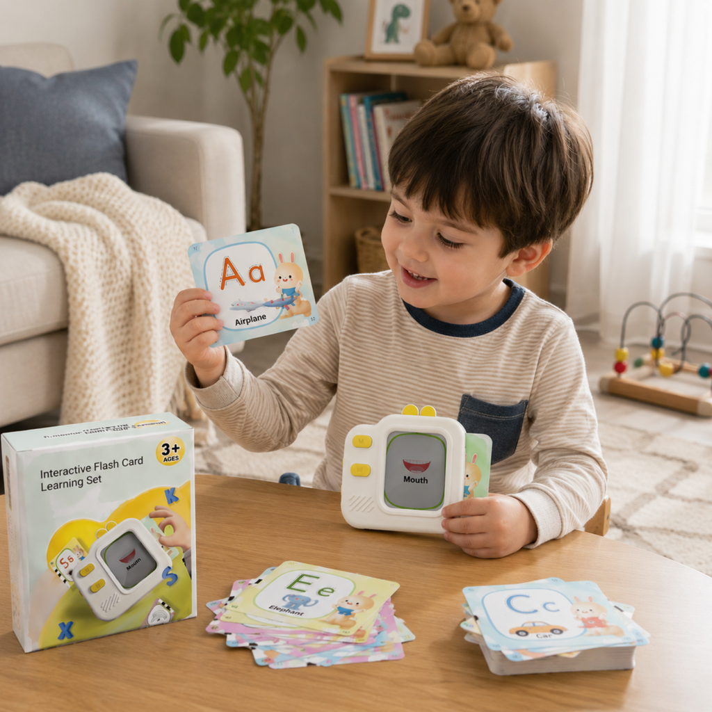 Interactive Flash Card Learning Set - LCD Drawing Tablet with Sound and 120 Double-Sided Cards, Early Education Toy for Toddlers Development