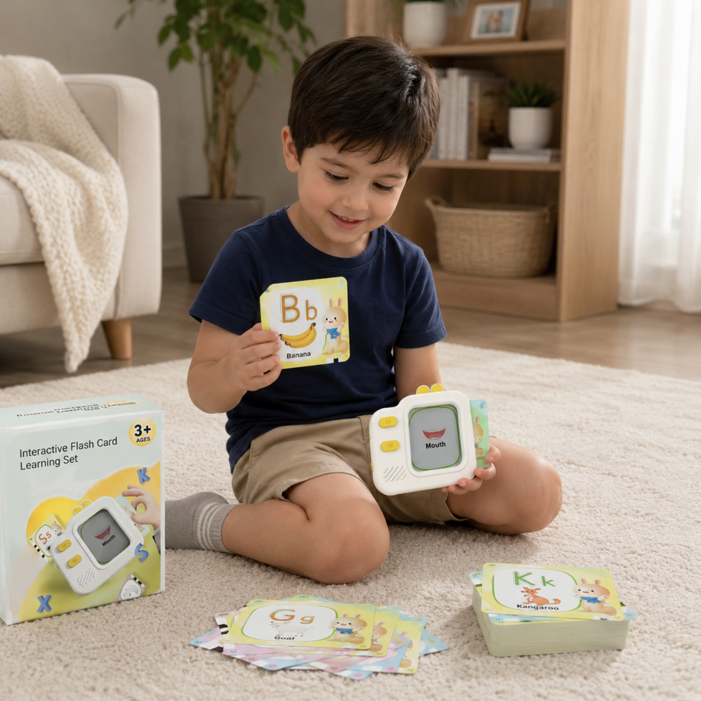 Interactive Flash Card Learning Set - LCD Drawing Tablet with Sound and 120 Double-Sided Cards, Early Education Toy for Toddlers Development