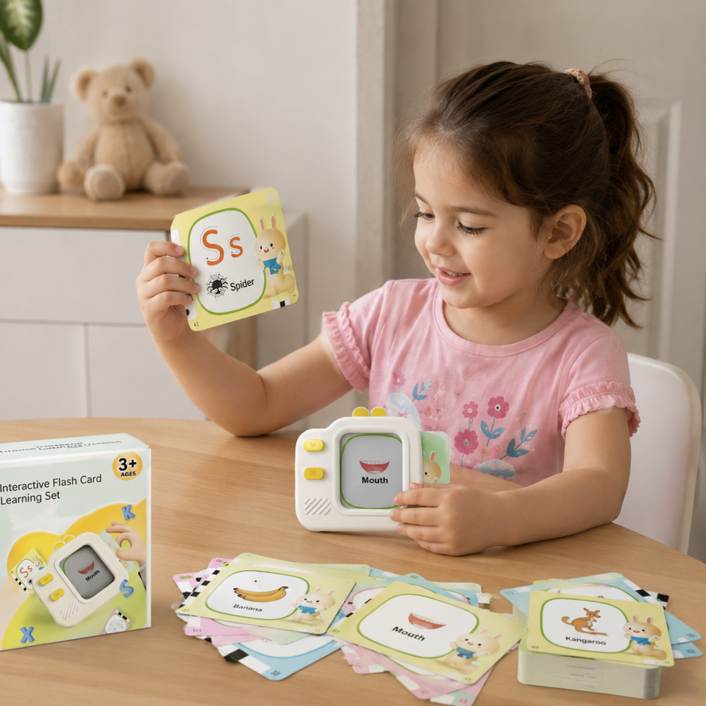 Interactive Flash Card Learning Set - LCD Drawing Tablet with Sound and 120 Double-Sided Cards, Early Education Toy for Toddlers Development