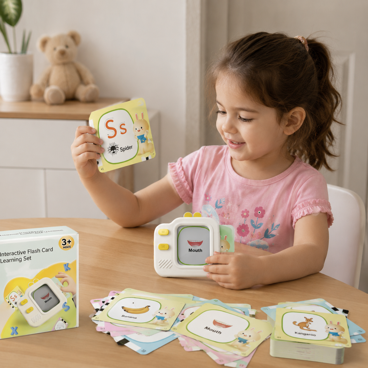 Interactive Flash Card Learning Set - LCD Drawing Tablet with Sound and 120 Double-Sided Cards, Early Education Toy for Toddlers Development