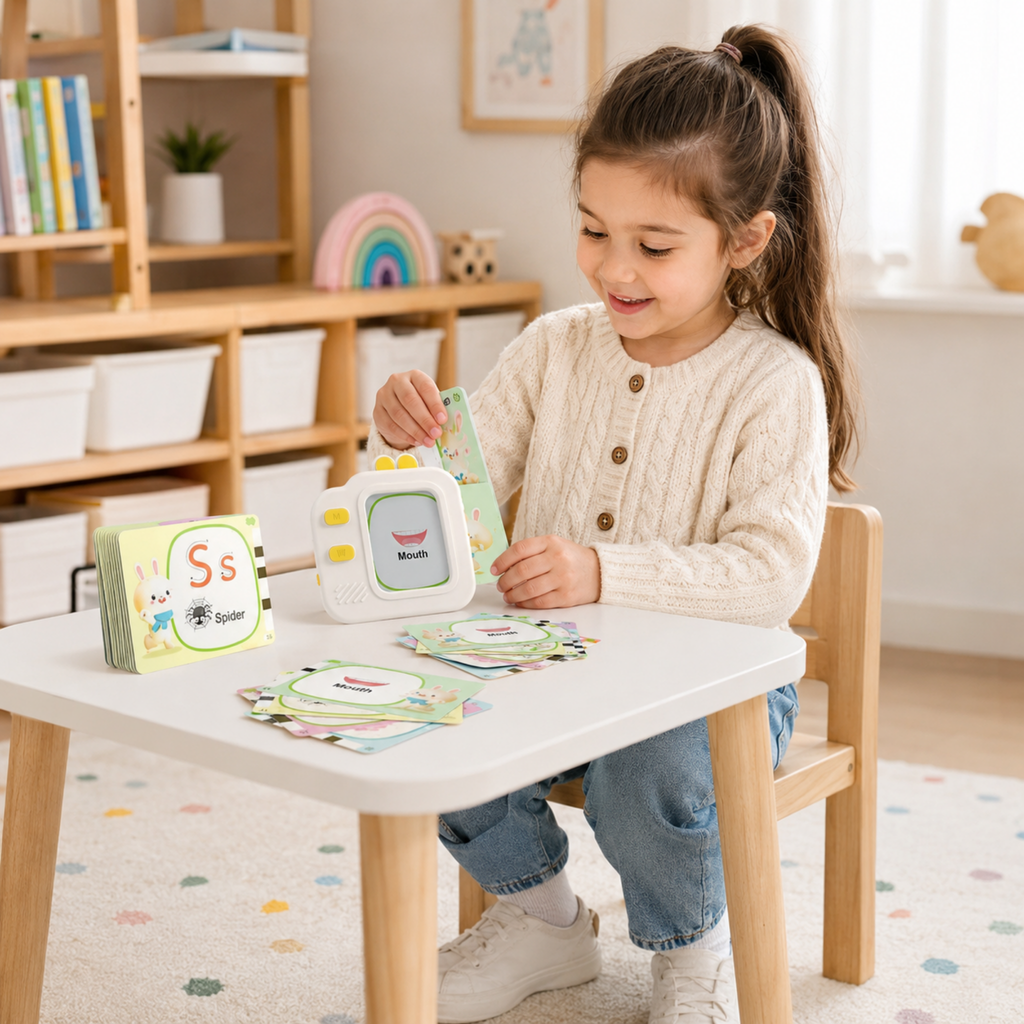 Interactive Flash Card Learning Set - LCD Drawing Tablet with Sound and 120 Double-Sided Cards, Early Education Toy for Toddlers Development