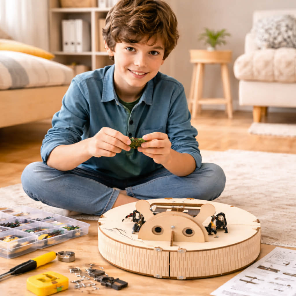 DIY Intelligent Obstacle Avoidance Sweeping Robot Kit – STEM Science Educational Experiment Toy for Kids Learning Coding and Engineering Skills