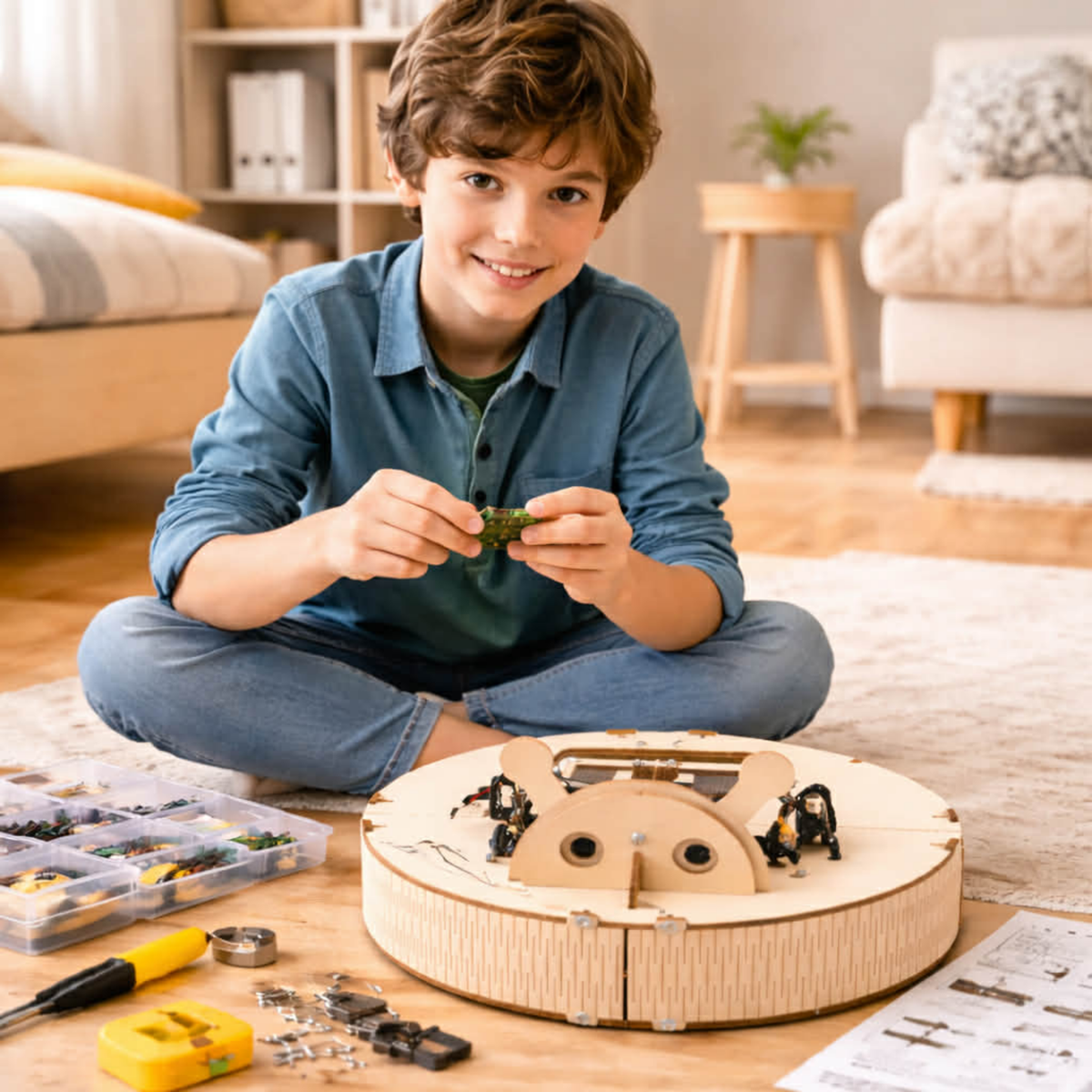 DIY Intelligent Obstacle Avoidance Sweeping Robot Kit – STEM Science Educational Experiment Toy for Kids Learning Coding and Engineering Skills
