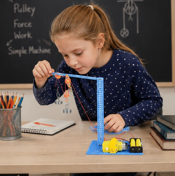 DIY Manual Pulley Crane Science Kit - Educational Physics Experiment Toy for Students Learning Engineering Concepts and STEM Principles