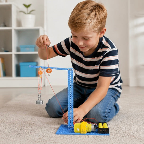 DIY Manual Pulley Crane Science Kit - Educational Physics Experiment Toy for Students Learning Engineering Concepts and STEM Principles