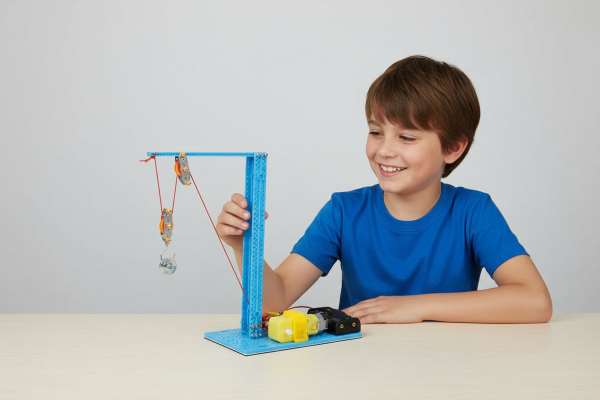 DIY Manual Pulley Crane Science Kit - Educational Physics Experiment Toy for Students Learning Engineering Concepts and STEM Principles