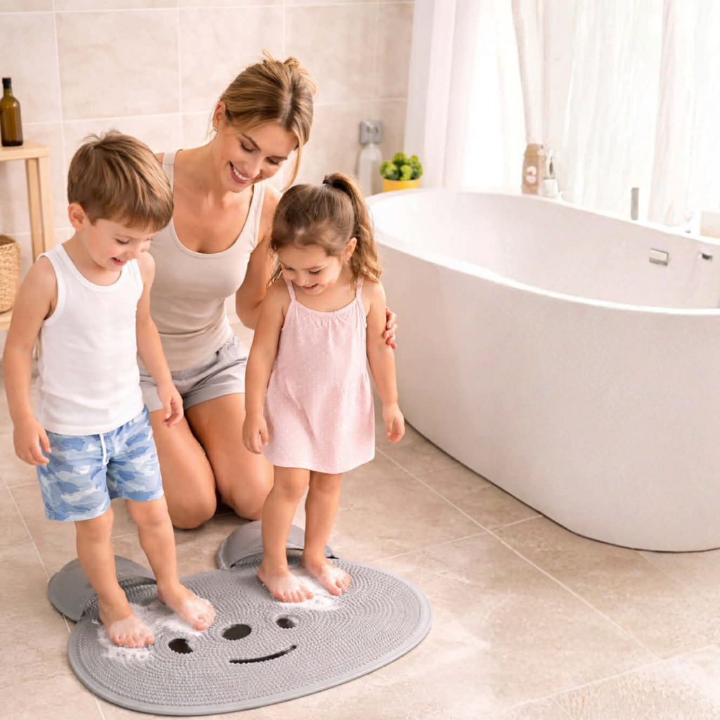 Rabbit Shape Silicone Foot Massage Mat – Wall Mounted Non-Slip Shower Foot Massager with Suction Cups for Deep Cleansing Relaxation