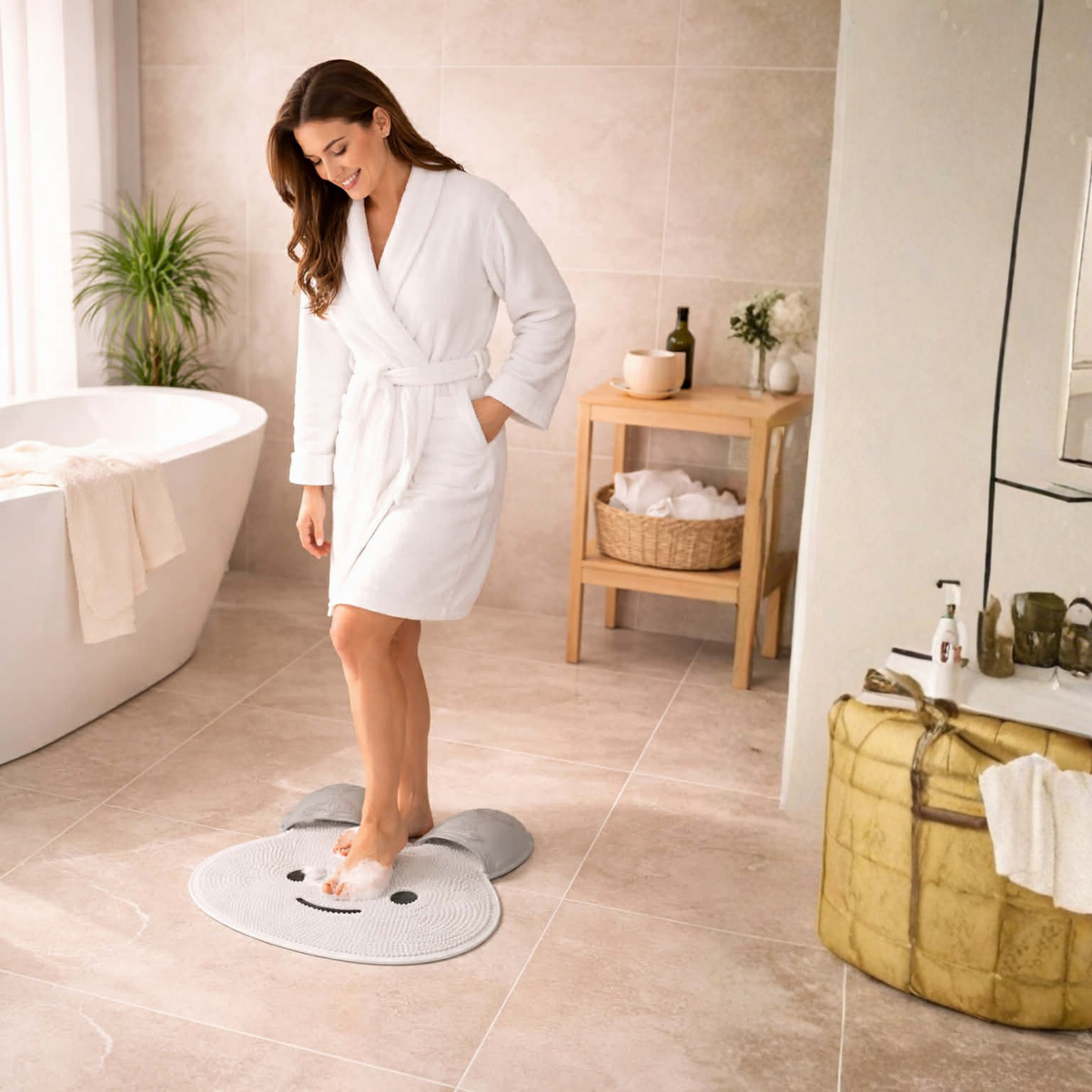 Rabbit Shape Silicone Foot Massage Mat – Wall Mounted Non-Slip Shower Foot Massager with Suction Cups for Deep Cleansing Relaxation