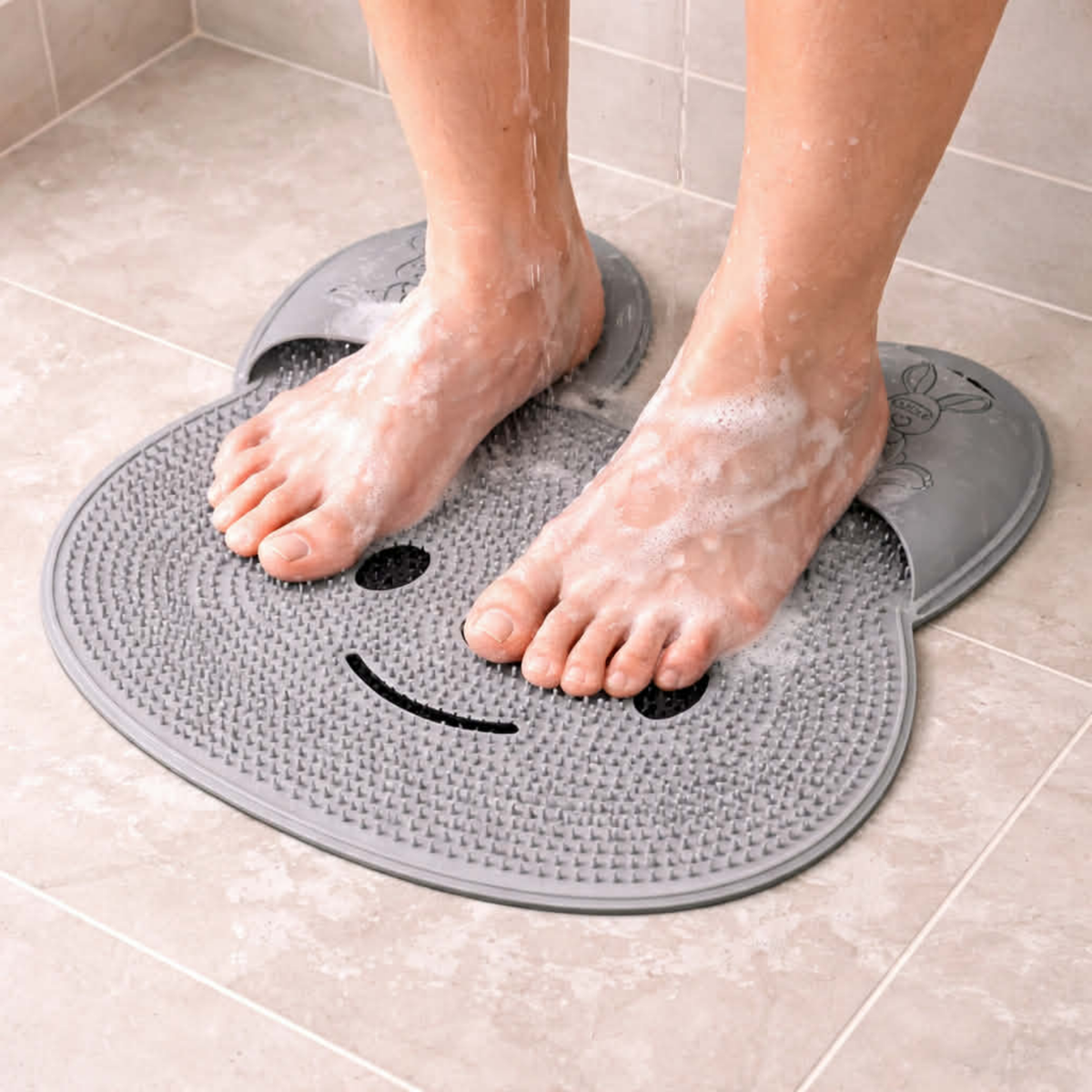 Rabbit Shape Silicone Foot Massage Mat – Wall Mounted Non-Slip Shower Foot Massager with Suction Cups for Deep Cleansing Relaxation