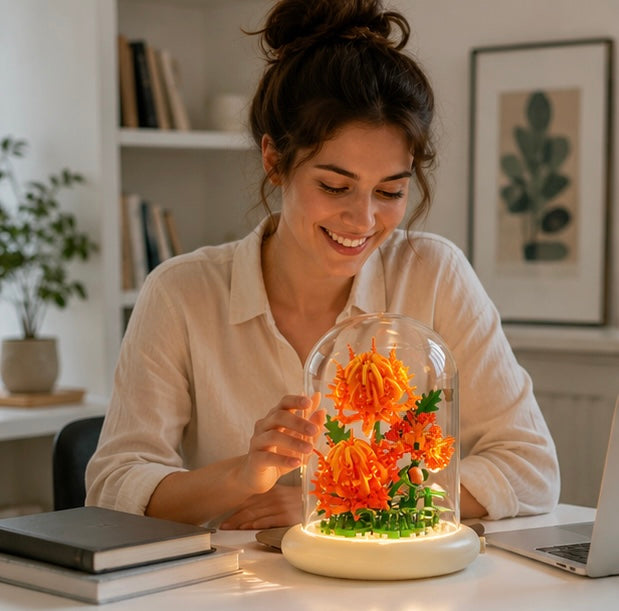 Lighted Bonsai Building Block Set – DIY Flower Bouquet Brick Toy with Dust Cover, Creative Desktop Decoration Gift for Girls