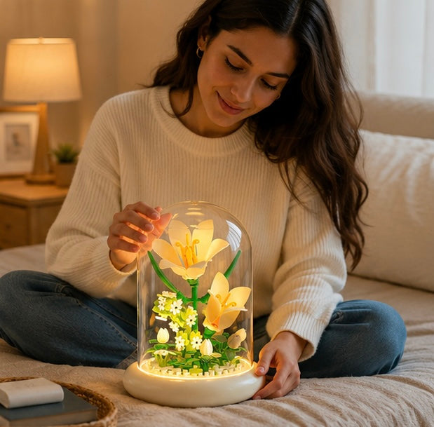 Lighted Bonsai Building Block Set – DIY Flower Bouquet Brick Toy with Dust Cover, Creative Desktop Decoration Gift for Girls