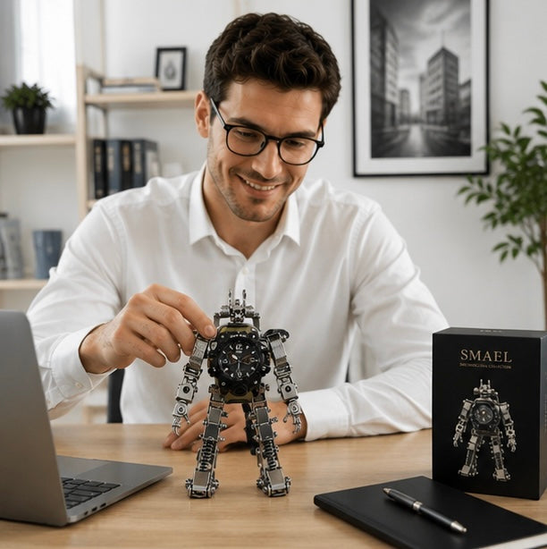 Mechanical Metal Watch Stand Model - 3D DIY Robot Building Kit for Creative Desktop Decoration and Unique Birthday Gift Display