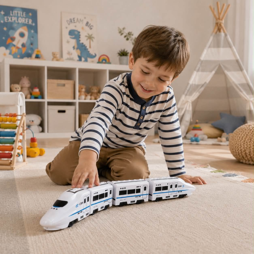 Electric Train Toy Set - DIY High Speed Railway Model with Sound and Light Effects, Educational Toy for Kids Learning and Creative Play