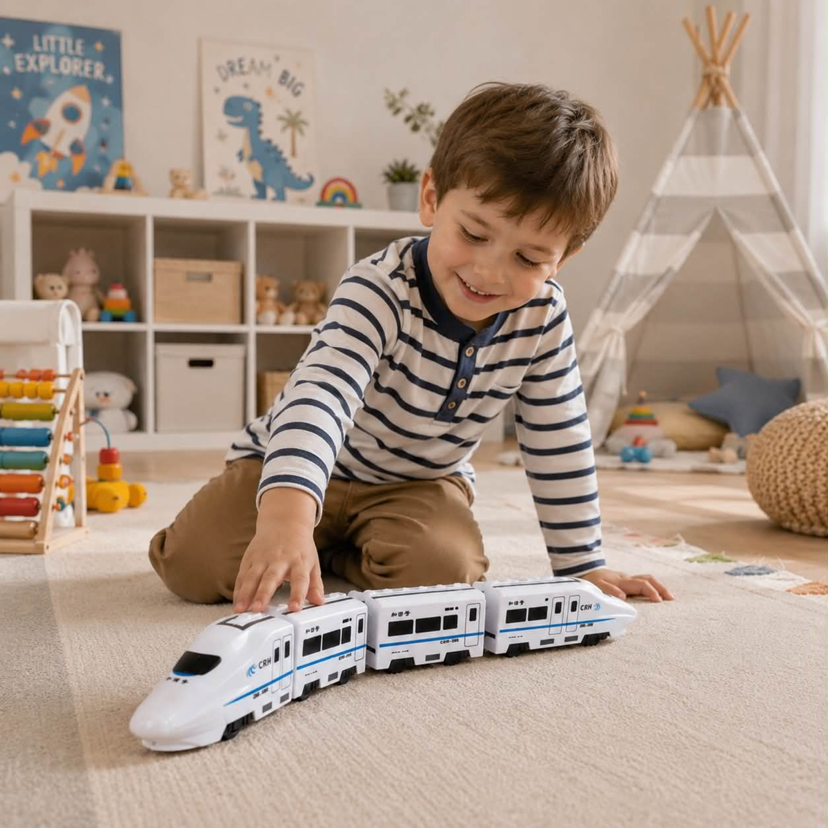 Electric Train Toy Set - DIY High Speed Railway Model with Sound and Light Effects, Educational Toy for Kids Learning and Creative Play