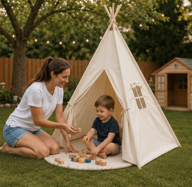 Portable Kids Teepee Play Tent - Large Canvas Wigwam Playhouse for Indoor Adventures, Reading Nooks and Bedroom Decoration