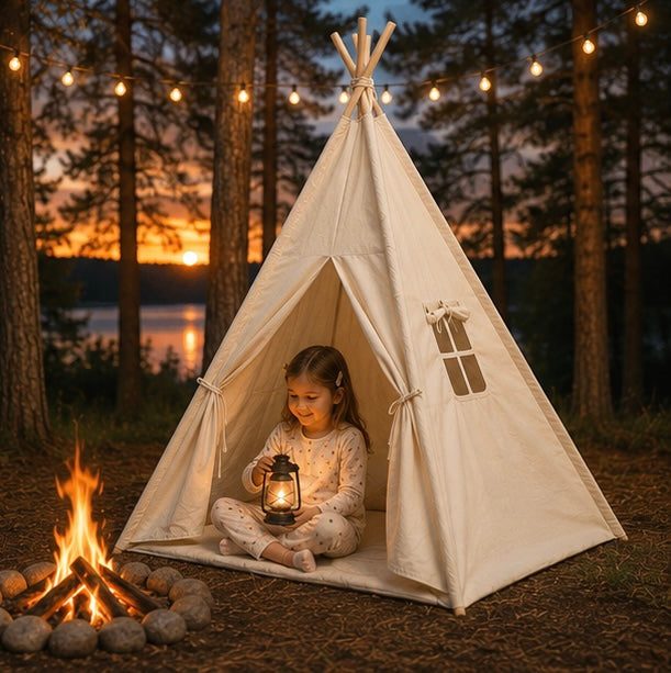Portable Kids Teepee Play Tent - Large Canvas Wigwam Playhouse for Indoor Adventures, Reading Nooks and Bedroom Decoration