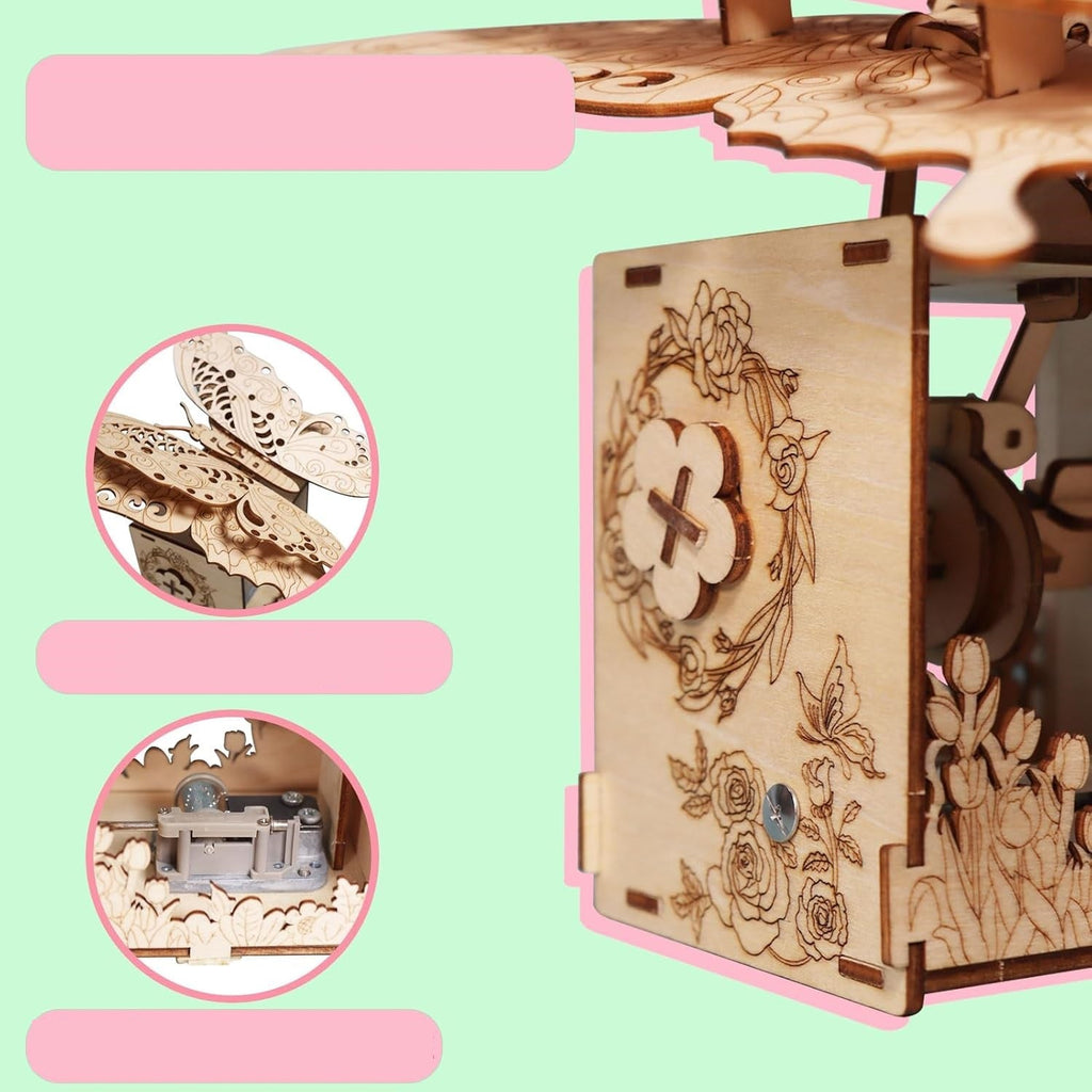 Wooden Butterfly Music Box Puzzle – 3D Hand-Assembled Mechanical Model Gift with Melody for Special Occasions