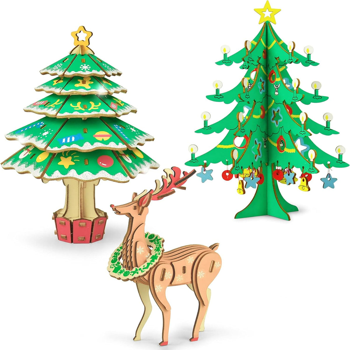 DIY 3D Christmas Tree Puzzle Toy – Educational Kids’ Holiday Gift with Smooth Edges, Bright Colors, Creative Learning Activity for Christmas Decorating Fun