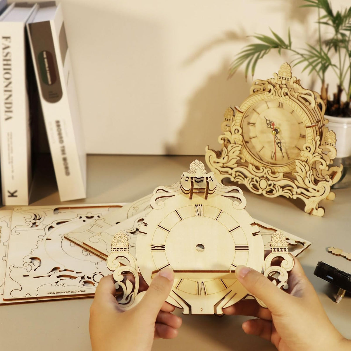 DIY Wooden Clock Puzzle Model Kit – 3D DIY Desktop Architectural Building Blocks with Functional Clock for Home Decor and Gifts