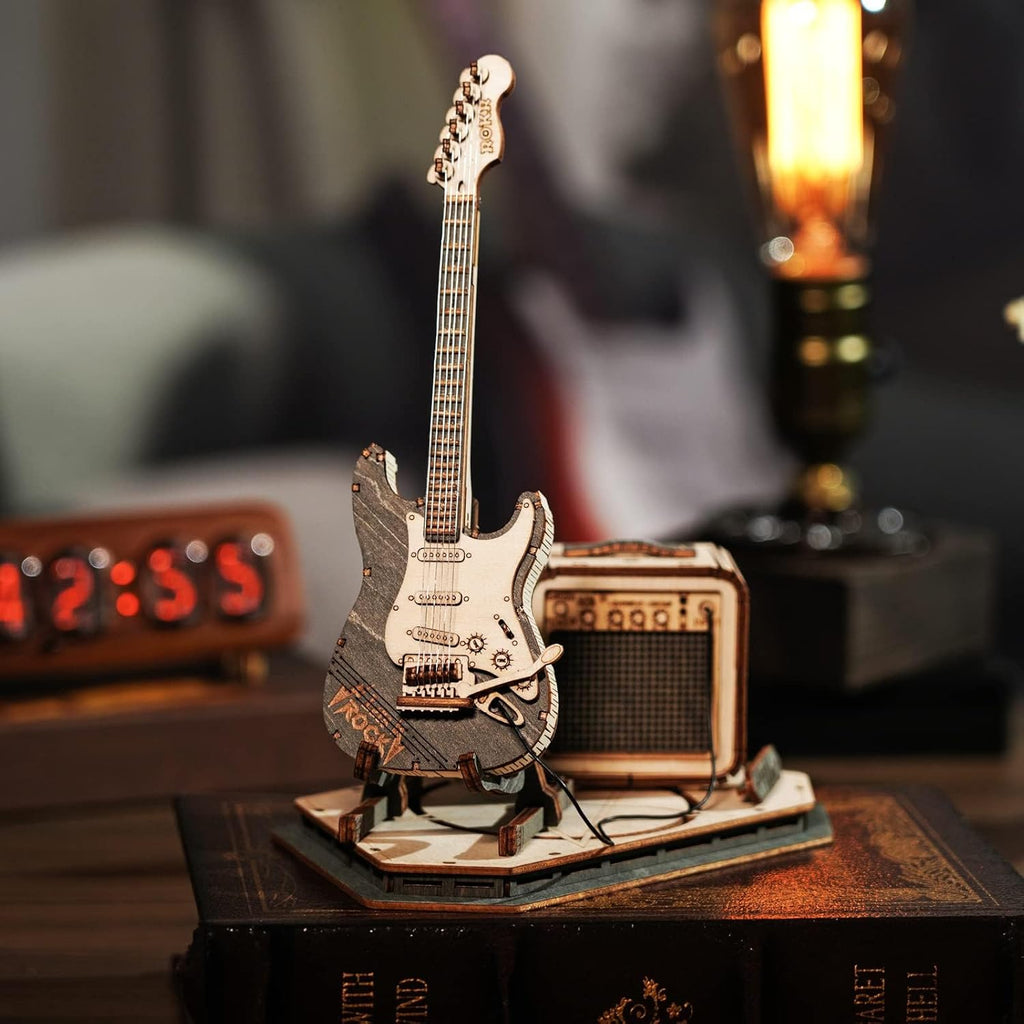 Electric Guitar 3D Wooden Puzzle Set – Creative DIY Assembly Building Blocks for Kids and Adults, Perfect Christmas Gift