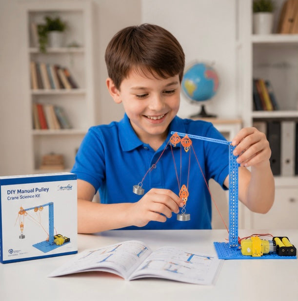 DIY Manual Pulley Crane Science Kit - Educational Physics Experiment Toy for Students Learning Engineering Concepts and STEM Principles