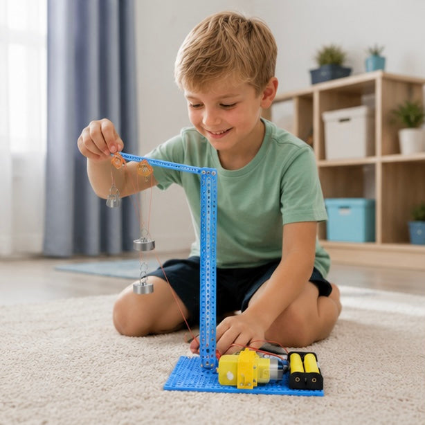 DIY Manual Pulley Crane Science Kit - Educational Physics Experiment Toy for Students Learning Engineering Concepts and STEM Principles