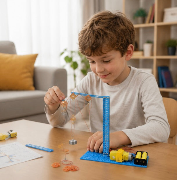 DIY Manual Pulley Crane Science Kit - Educational Physics Experiment Toy for Students Learning Engineering Concepts and STEM Principles