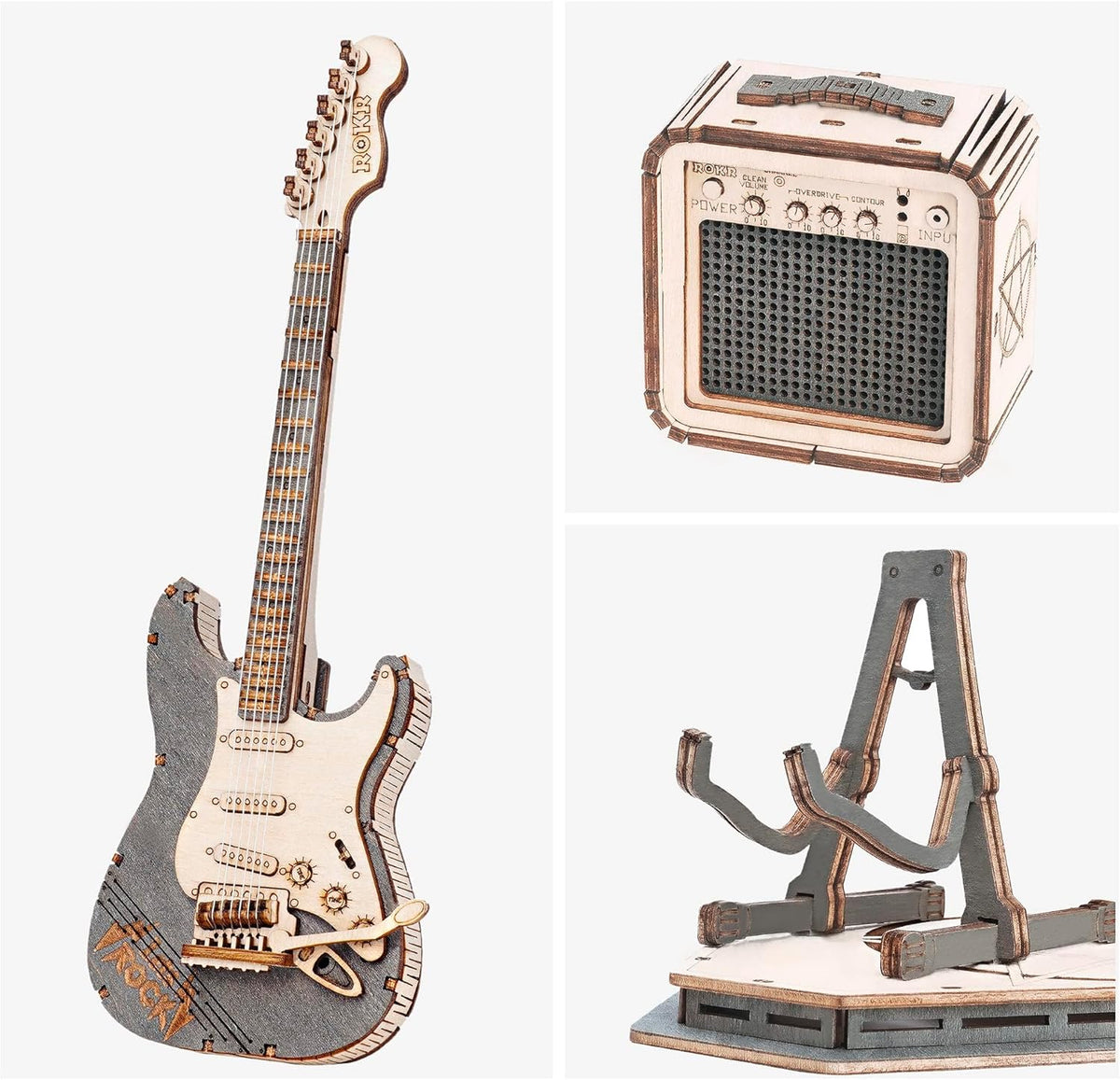 Electric Guitar 3D Wooden Puzzle Set – Creative DIY Assembly Building Blocks for Kids and Adults, Perfect Christmas Gift