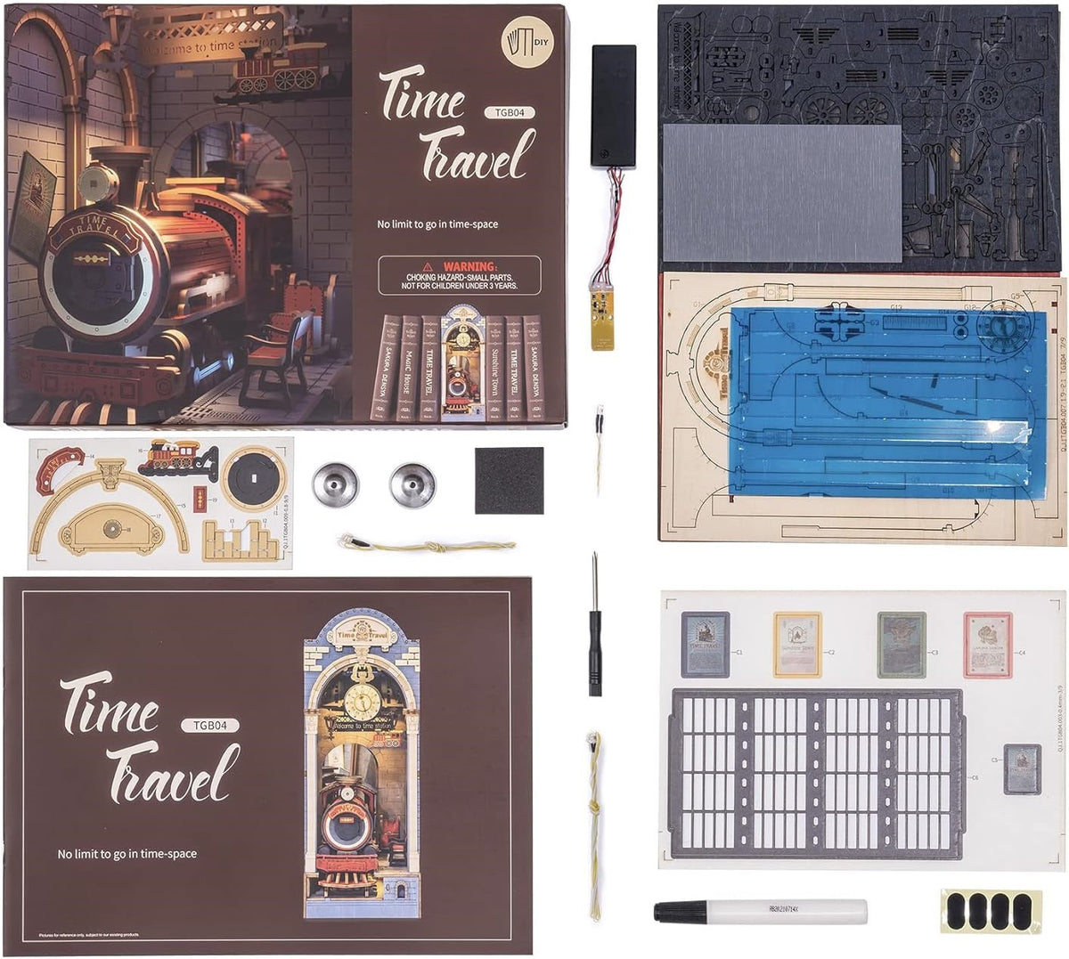 DIY Wooden Book Nook Time Travel Kit – 3D Puzzle Bookshelf Insert Decor for Readers and Creative Collectors