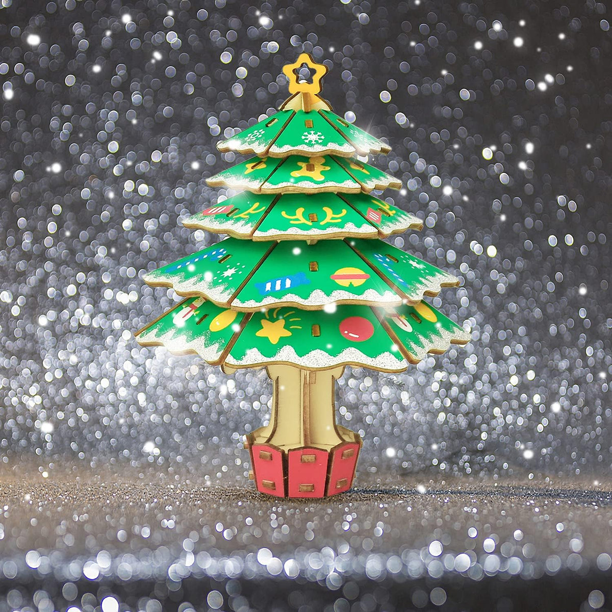 DIY 3D Christmas Tree Puzzle Toy – Educational Kids’ Holiday Gift with Smooth Edges, Bright Colors, Creative Learning Activity for Christmas Decorating Fun