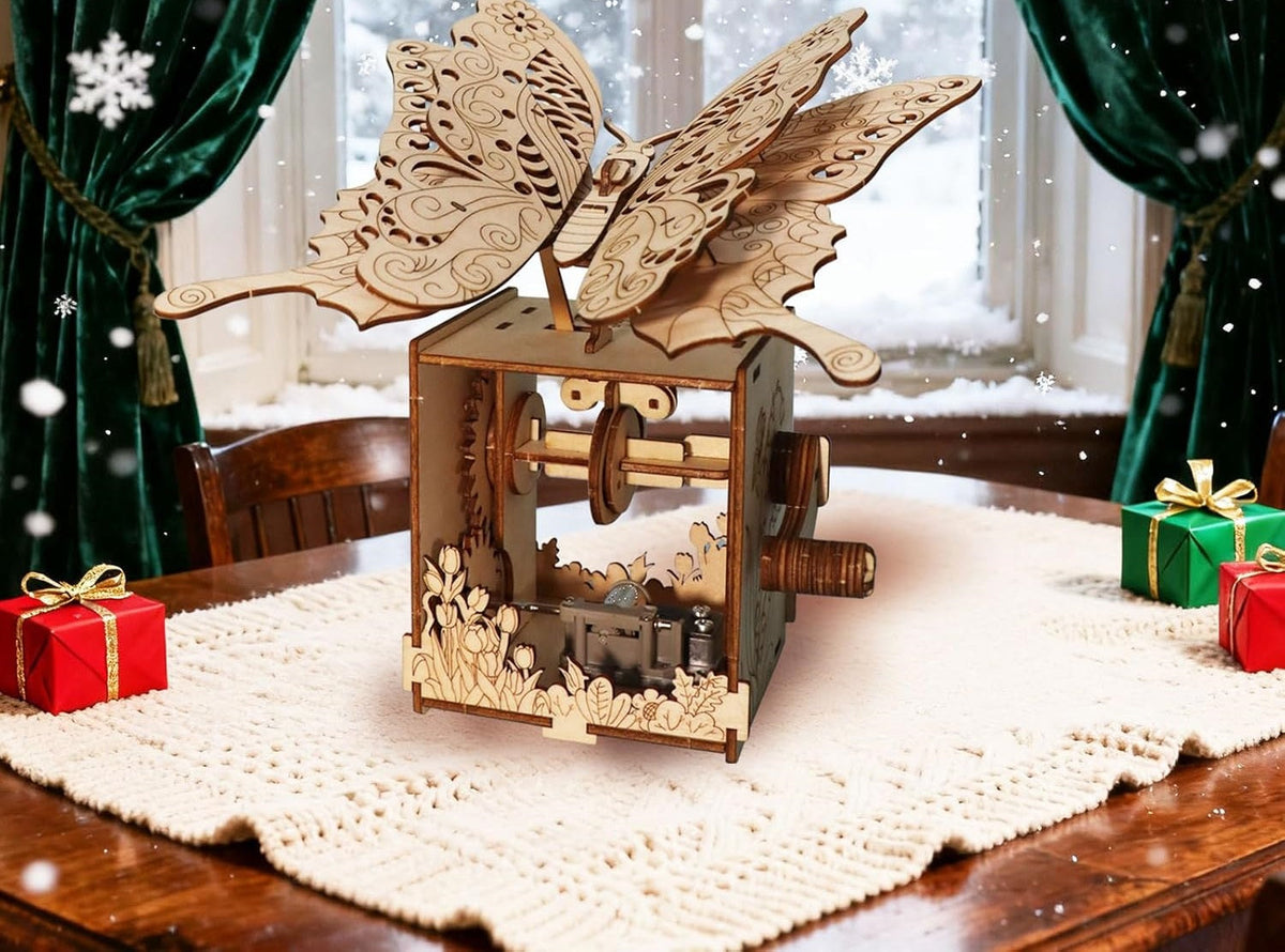 Wooden Butterfly Music Box Puzzle – 3D Hand-Assembled Mechanical Model Gift with Melody for Special Occasions