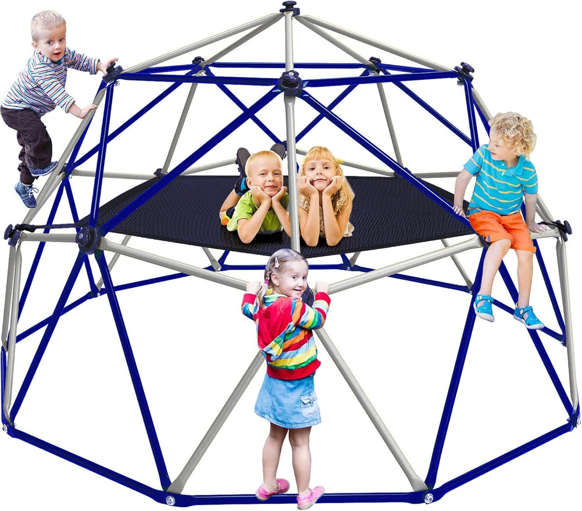 Climbing Dome for Kids - 10FT Geometric Jungle Gym Climber Supports 800lbs, Rust & UV Resistant with Bonus Hammock Fun