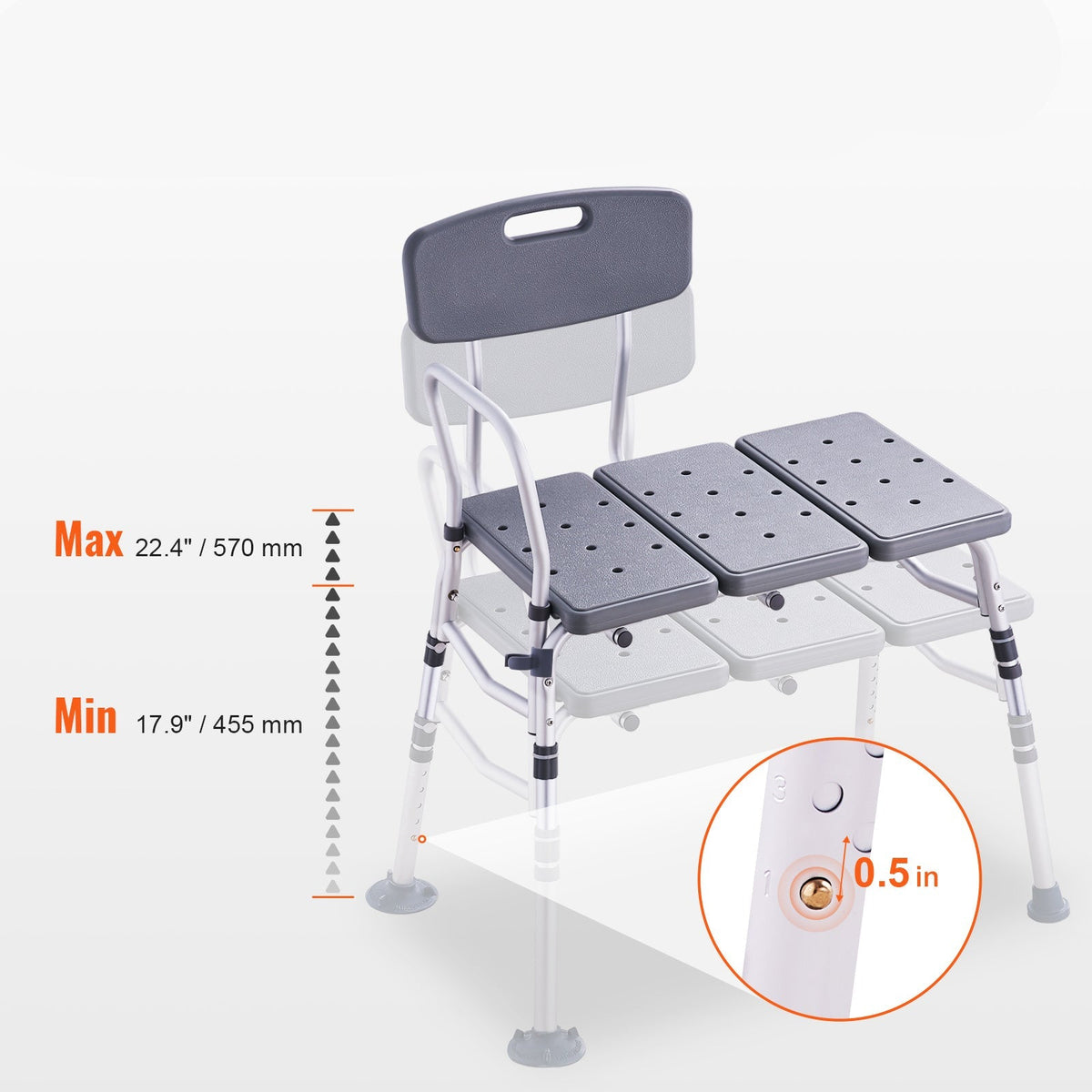 Adjustable Bathtub Transfer Bench – Non Slip Shower Chair with 400lbs Capacity for Elderly & Disabled Bathroom Safety
